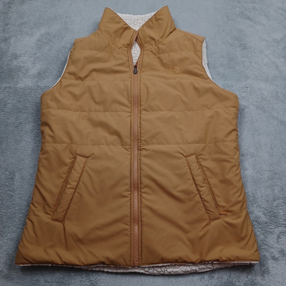 North Face Vest Womens Medium Brown Full Zip Pockets Sherpa Outdoor Casual